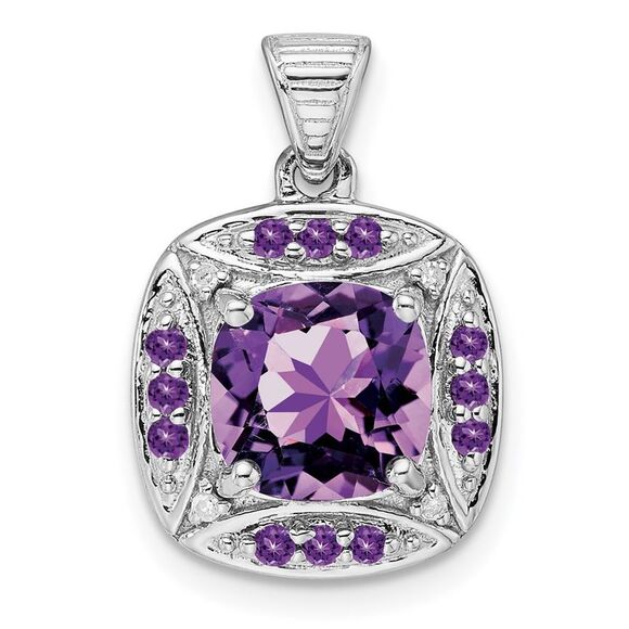 Kazi Luxury Sterling Silver Rhodium-plated Diamond and Amethyst Square Pendant